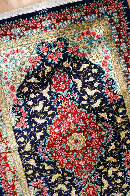  ペルシャ絨毯 クム産 100％シルク 手織り 150×98cm