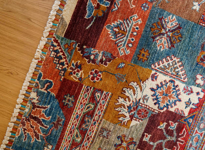  アフガン絨毯 ガズニー産 ウール トライバルパッチワークデザイン 206×153cm