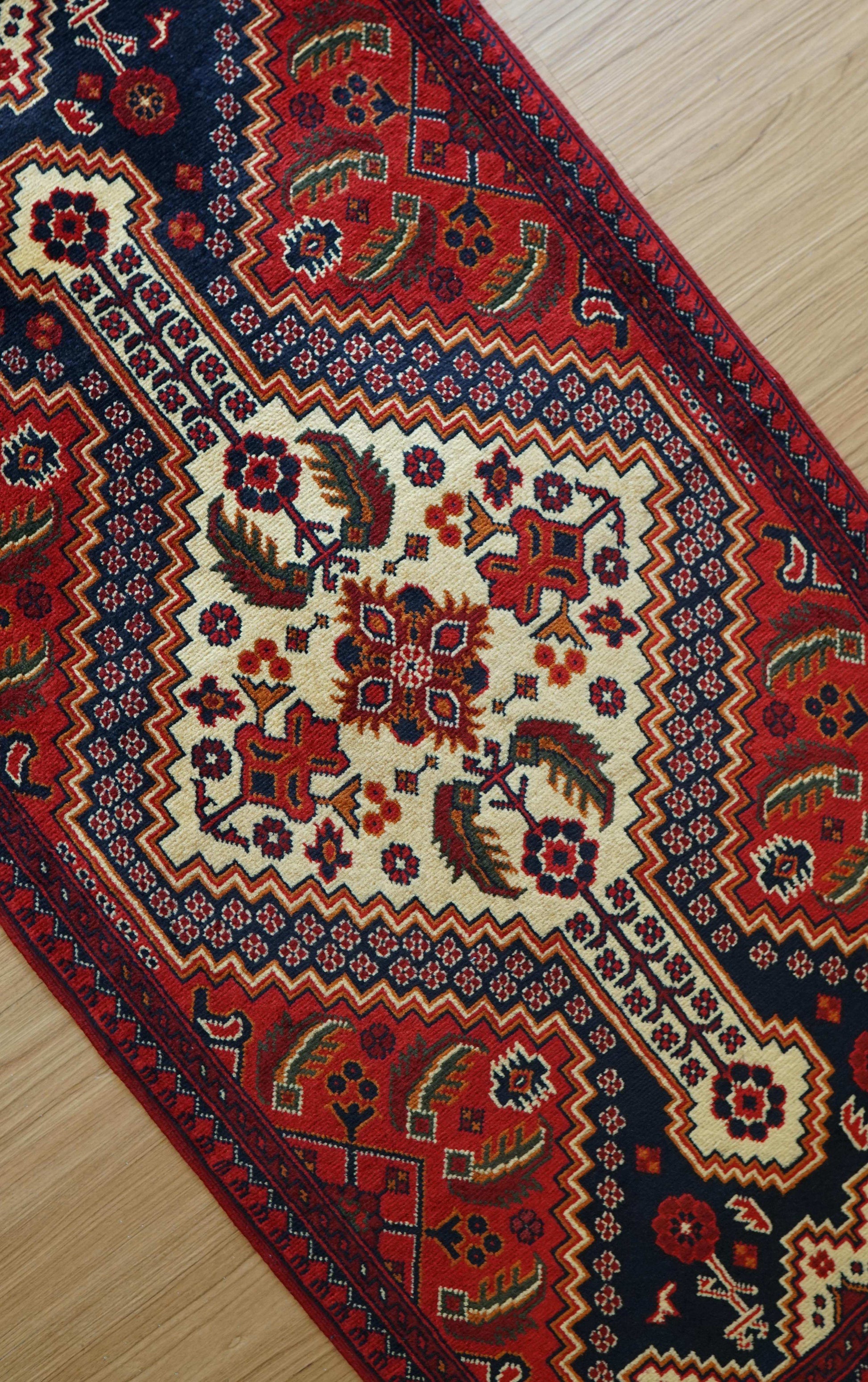  アフガニスタン手織り絨毯 カールモハメディ 105×52cm｜高密度織り・上質ウール トライバルラグ