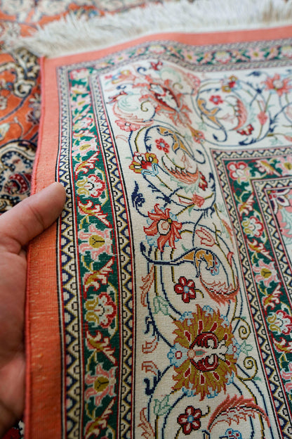 ペルシャ絨毯 クム産 モハマディ工房 シルク100% 197×130cm｜手織り 高密度シルクラグ メダリオンデザイン - Decorworks