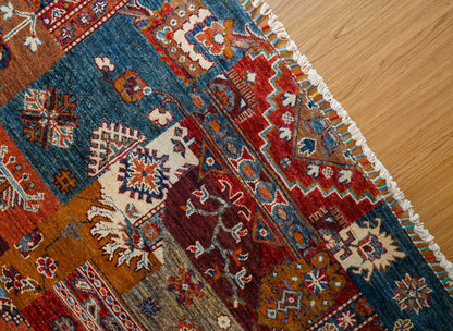  アフガン絨毯 ガズニー産 ウール トライバルパッチワークデザイン 206×153cm