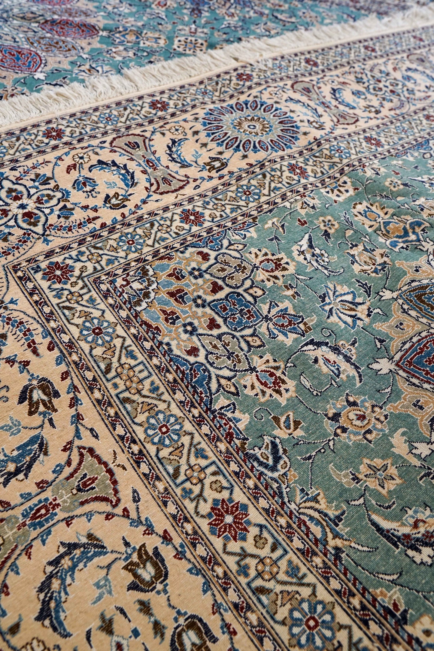  ペルシャ絨毯 ナイン産 4LA 295×196cm｜コルクウール＆シルク 手織り 高密度ラグ 大判リビングサイズ