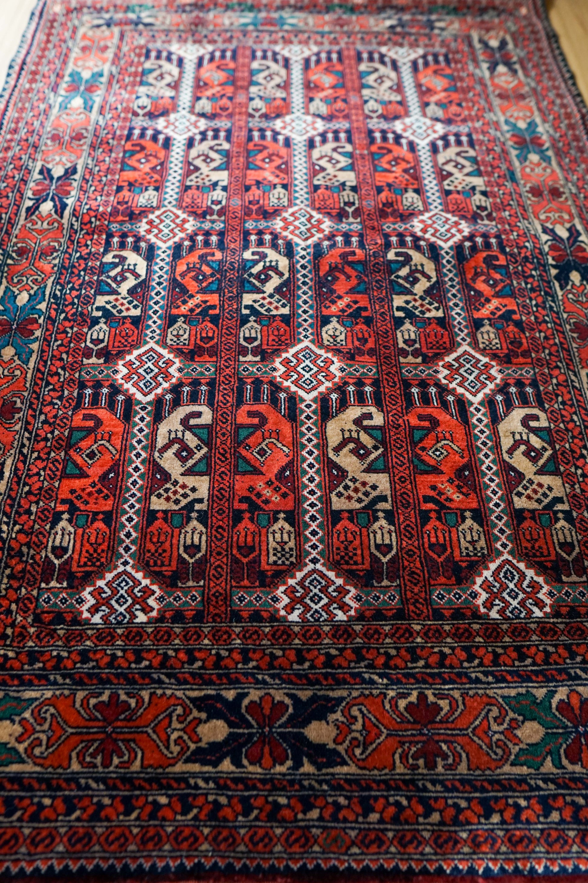  アフガン手織り絨毯 トルクメン ラグ 150×101cm