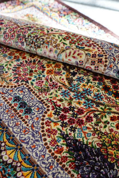 90×61cm　【ペルシャ絨毯　クム産　ナーリイ房　シルク 100%　】 Decorworks