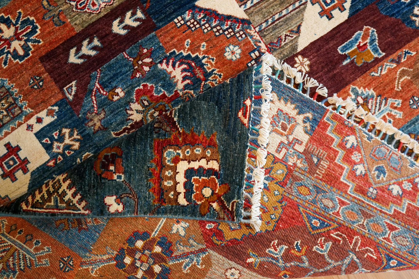  アフガン絨毯 ガズニー産 ウール トライバルパッチワークデザイン 206×153cm