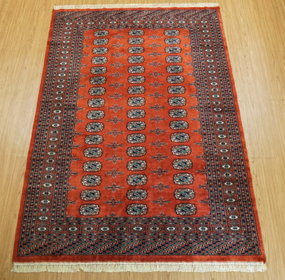  パキスタン手織り絨毯 ボハラ柄・トルクメンデザイン 203×143cm｜メリノウール