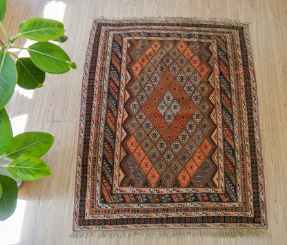 手織りマシュワニキリム アフガニスタン トライバルラグ 138×112cm