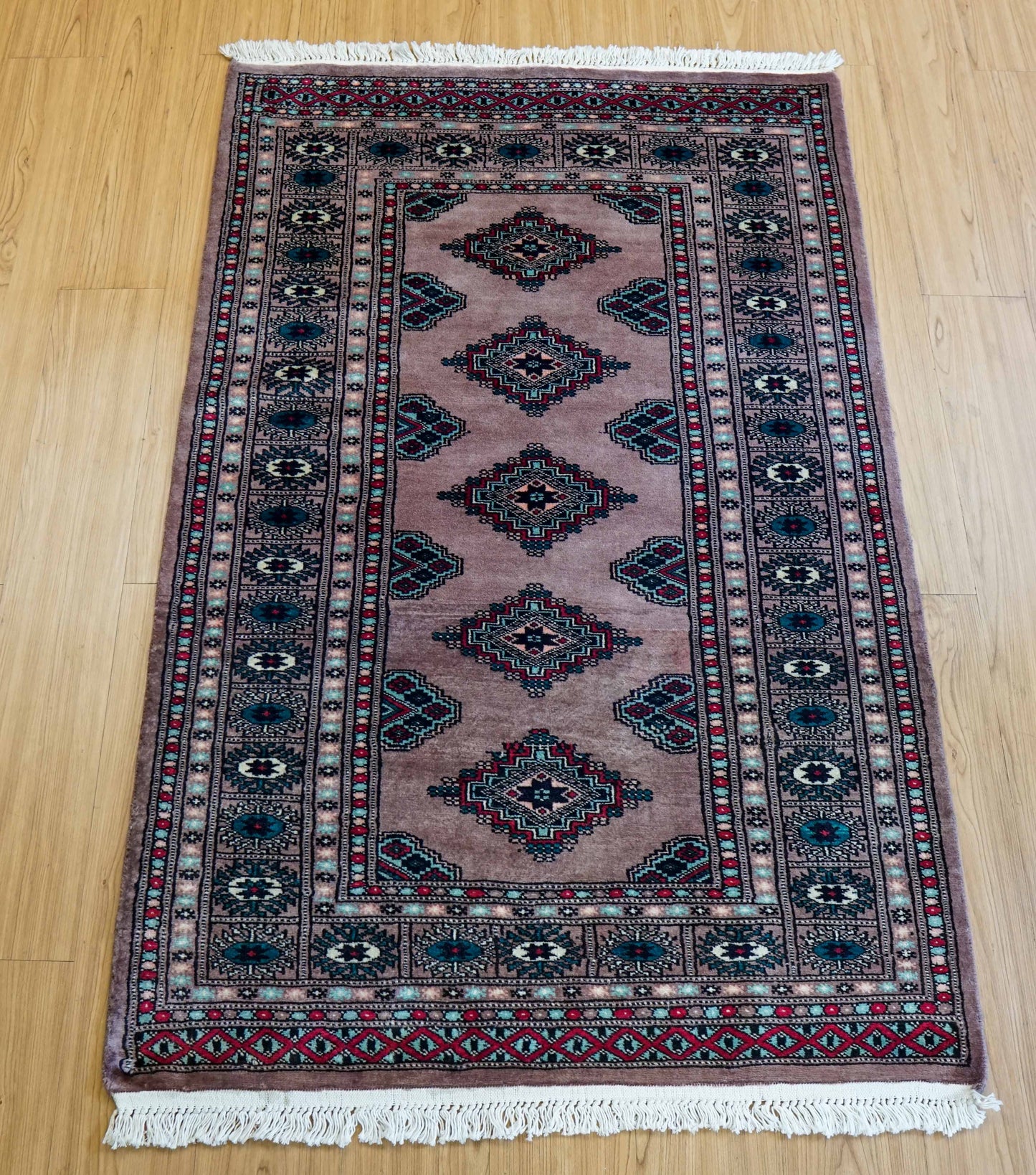  パキスタン手織り絨毯 147×76cm｜ニュージーランド産ウール使用 上質ウーステッドウール トライバルデザイン