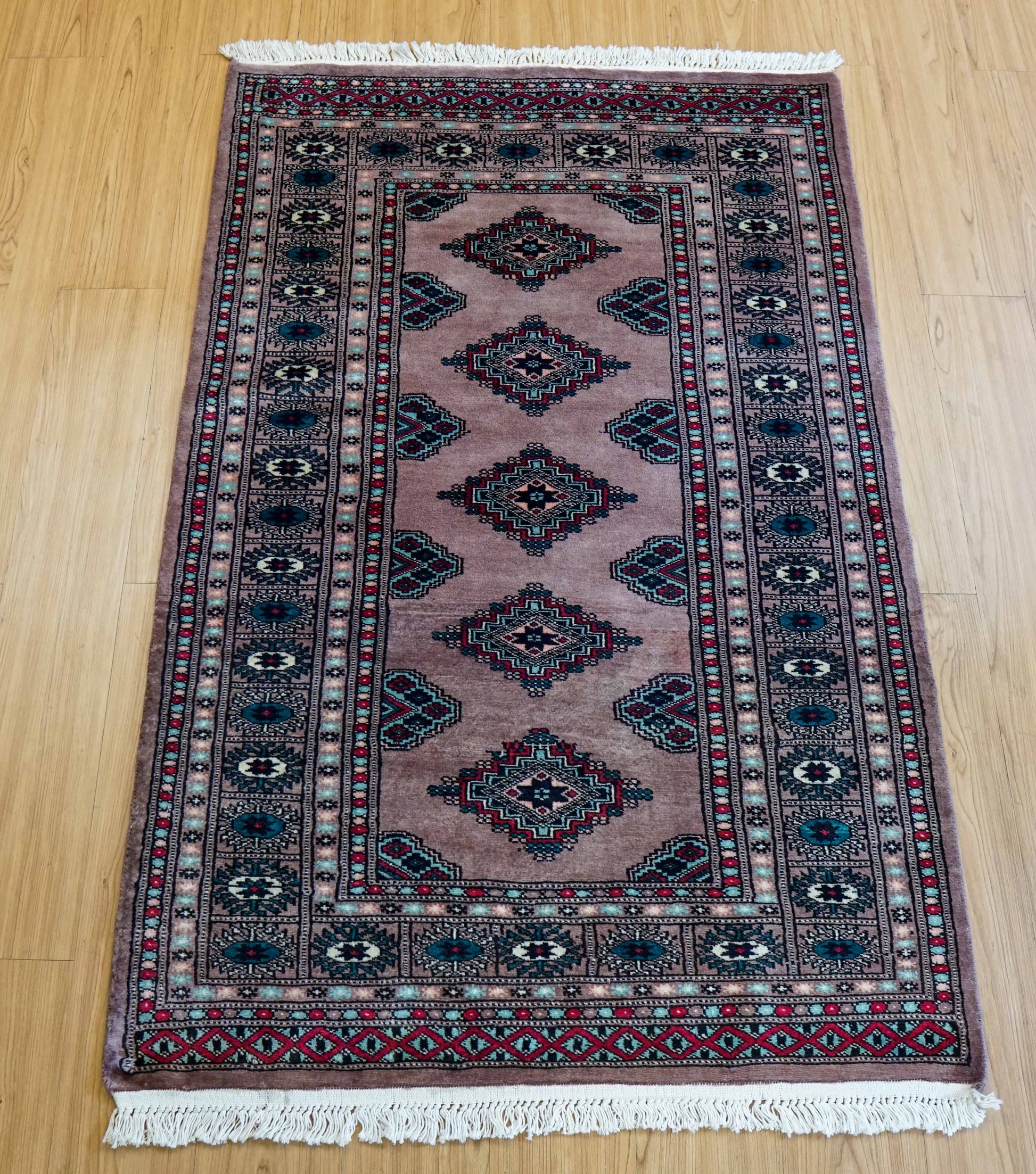  パキスタン手織り絨毯 147×76cm｜ニュージーランド産ウール使用 上質ウーステッドウール トライバルデザイン