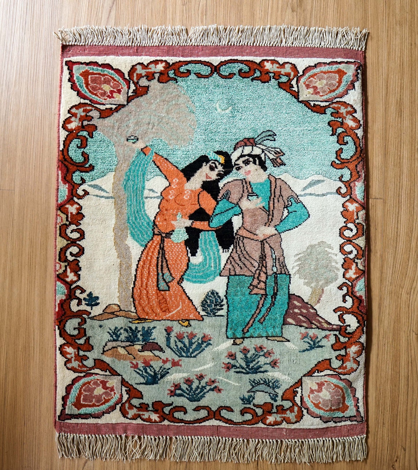  ペルシャ トルクメン絨毯 61×50cm｜ウール＆シルク 手織りアートラグ