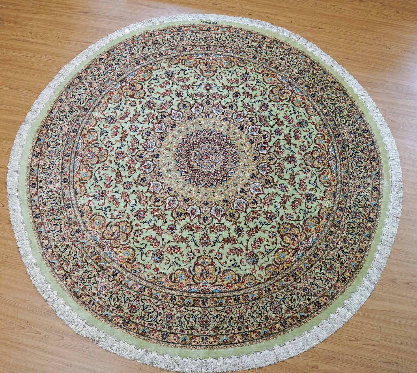 手織りペルシャ絨毯 カシャーン産 ファッラ工房 シルク100% 丸 200×200cm