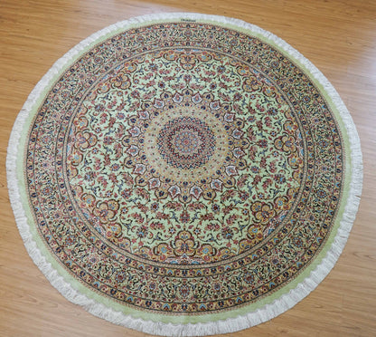 手織りペルシャ絨毯 カシャーン産 ファッラ工房 シルク100% 丸 200×200cm