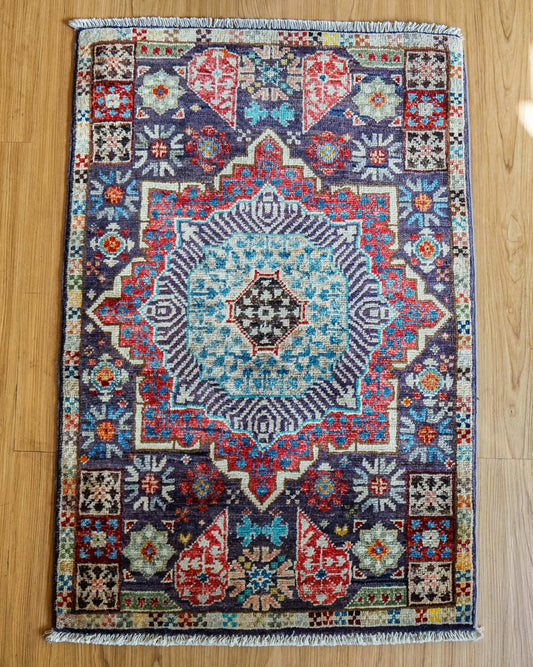  アフガニスタン手織り絨毯 90×60cm｜ガズニウール マムルクデザイン トライバルラグ