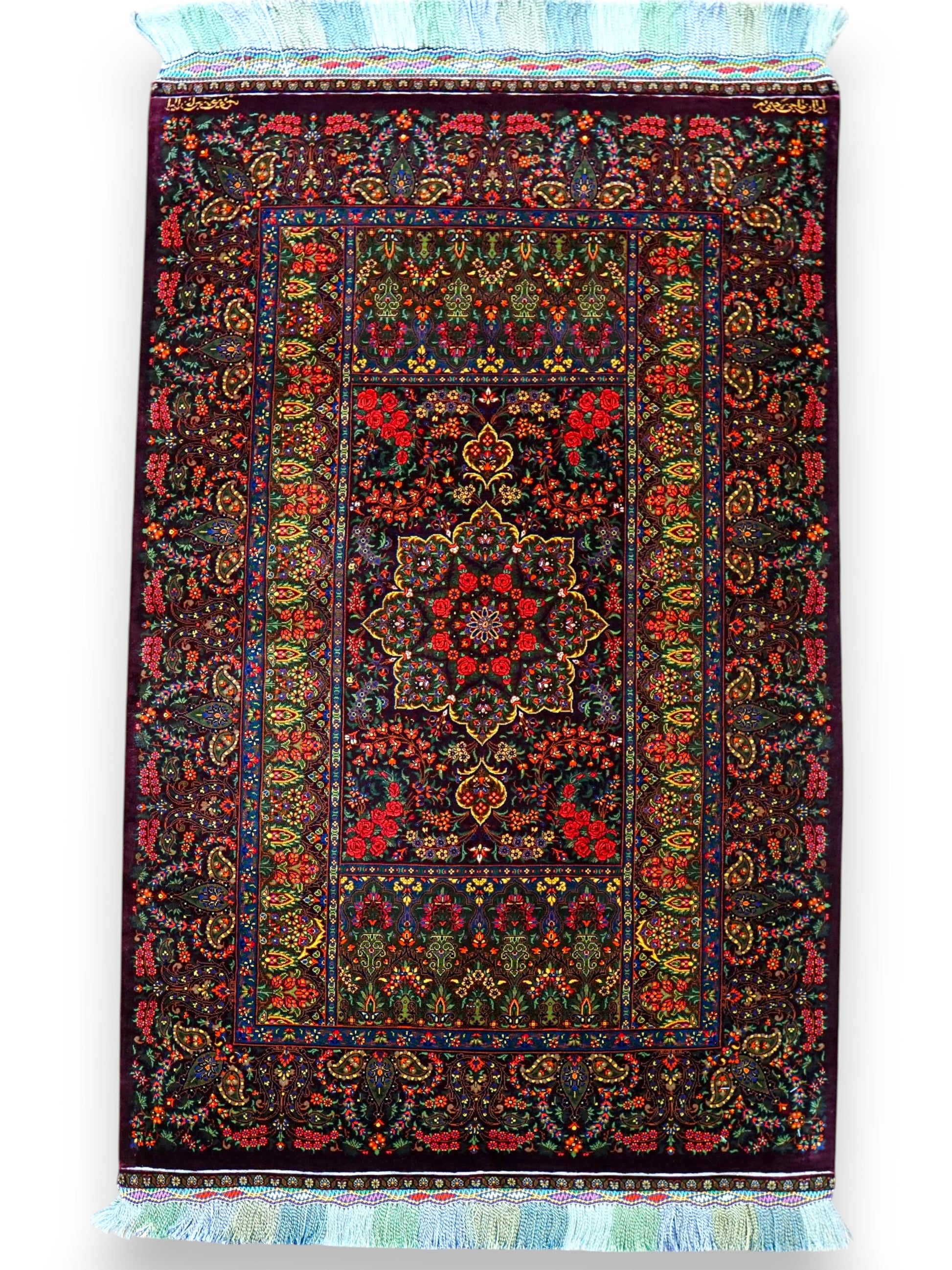  ペルシャ絨毯 クム産 シルク100％ ハジラヒミ工房 130×79cm