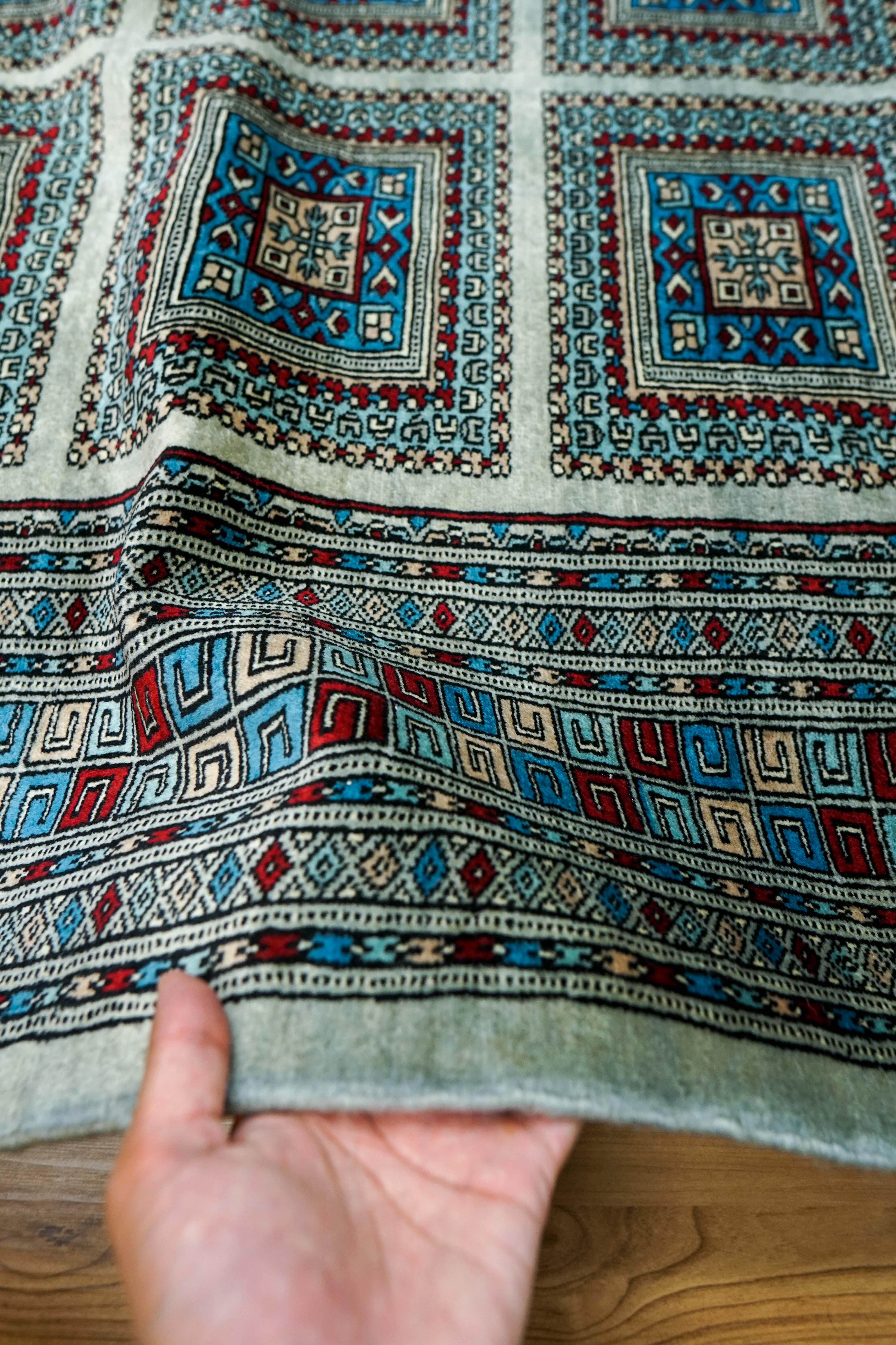 パキスタン手織り絨毯 238×163cm｜メリノウール使用 グレー 幾何学