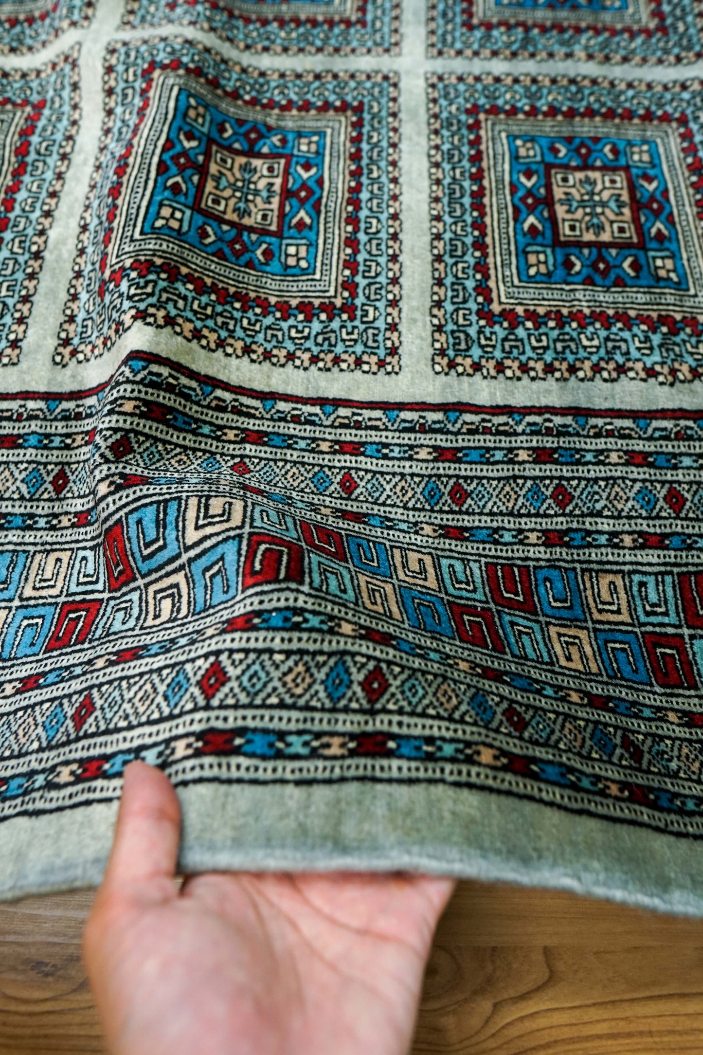  パキスタン手織り絨毯 238×163cm｜メリノウール使用 グレー 幾何学デザイン
