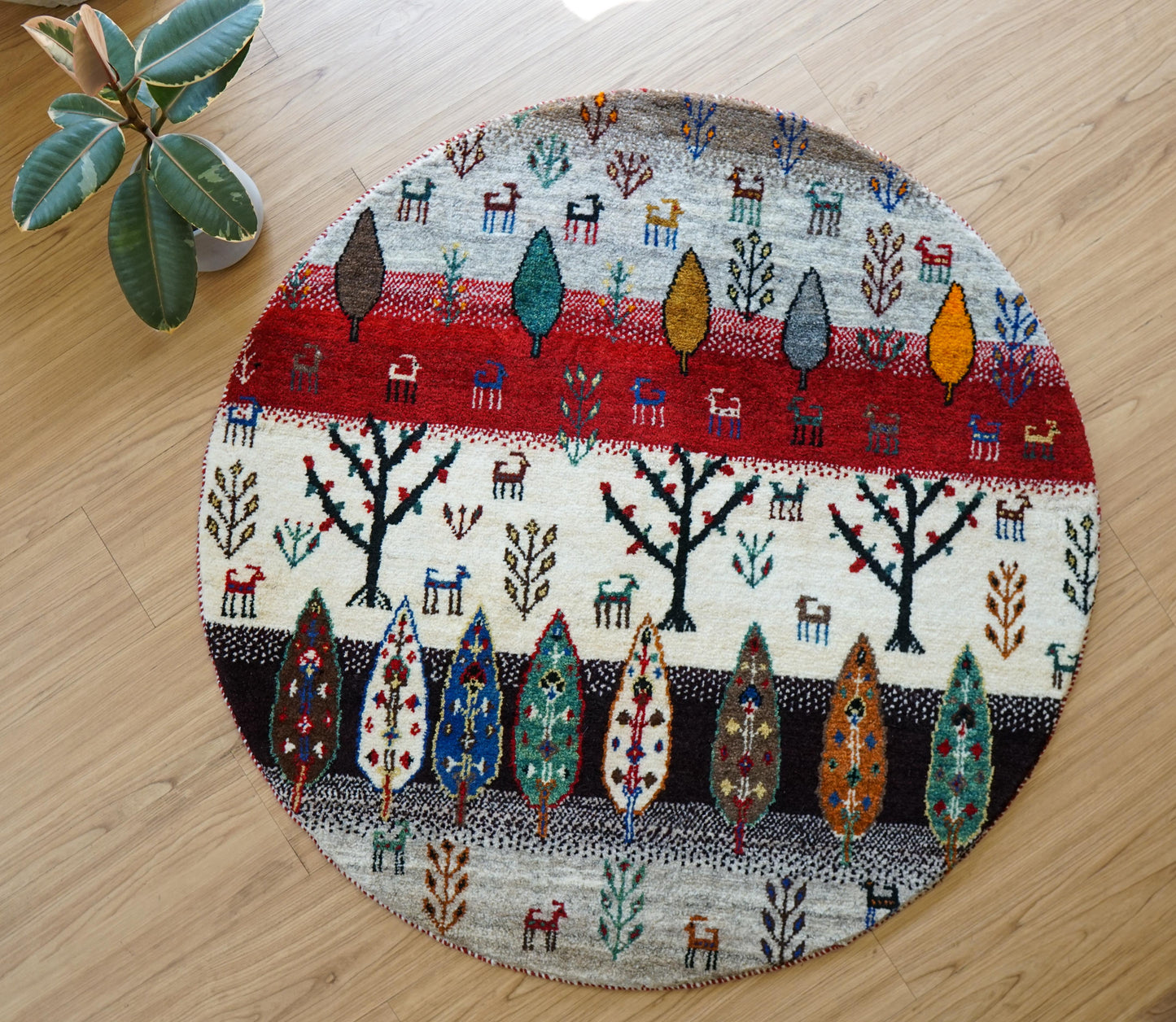 ペルシャ手織り カシュクリギャッベ 丸型 96cm丸｜ウール100% 草木染め ラウンドラグ