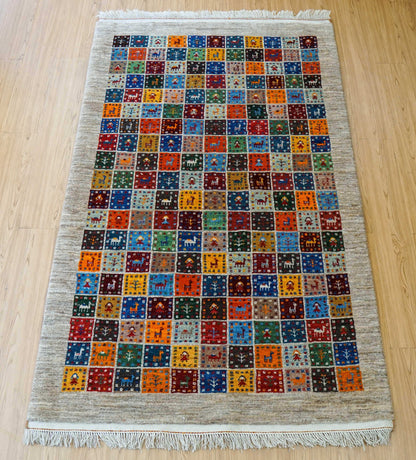  ペルシャ絨毯 手織りカシュクリギャッベ 188×118cm リズバフト