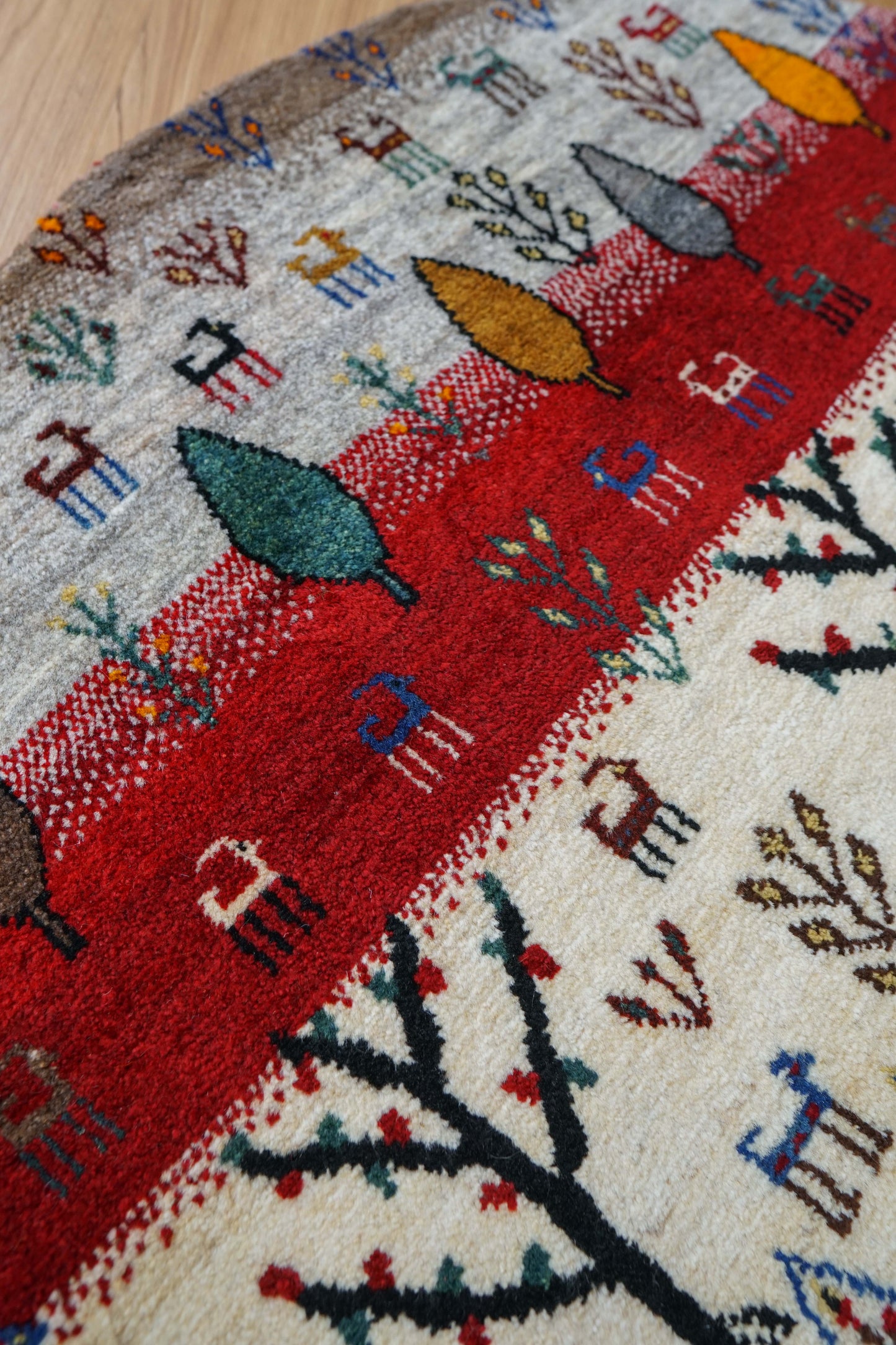 ペルシャ手織り カシュクリギャッベ 丸型 96cm丸｜ウール100% 草木染め ラウンドラグ