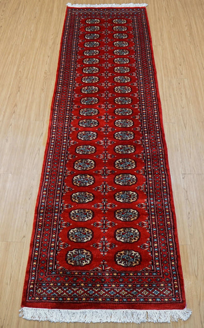  パキスタン手織り絨毯 ランナー 280×82cm｜ウール100% トライバルデザイン 廊下・キッチンラグ