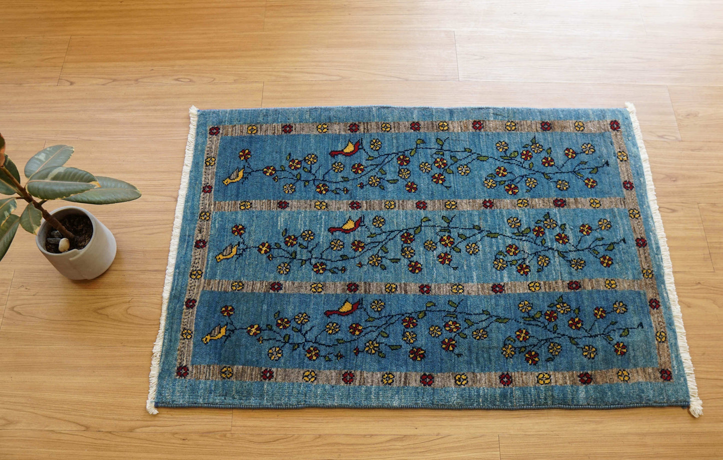  ペルシャ手織り カシュクリギャッベ リズバフト 95×64cm｜伝統意匠・鳥と生命の木文様