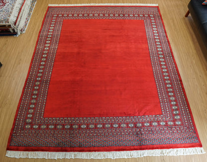  パキスタン手織り絨毯 252×201cm｜ニュージーランド産メリノウール・赤無地デザイン
