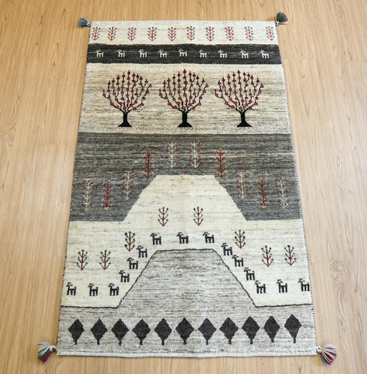 ペルシャ絨毯 カシュクリ ギャッベ リズバフトギヤべ 144×86cm