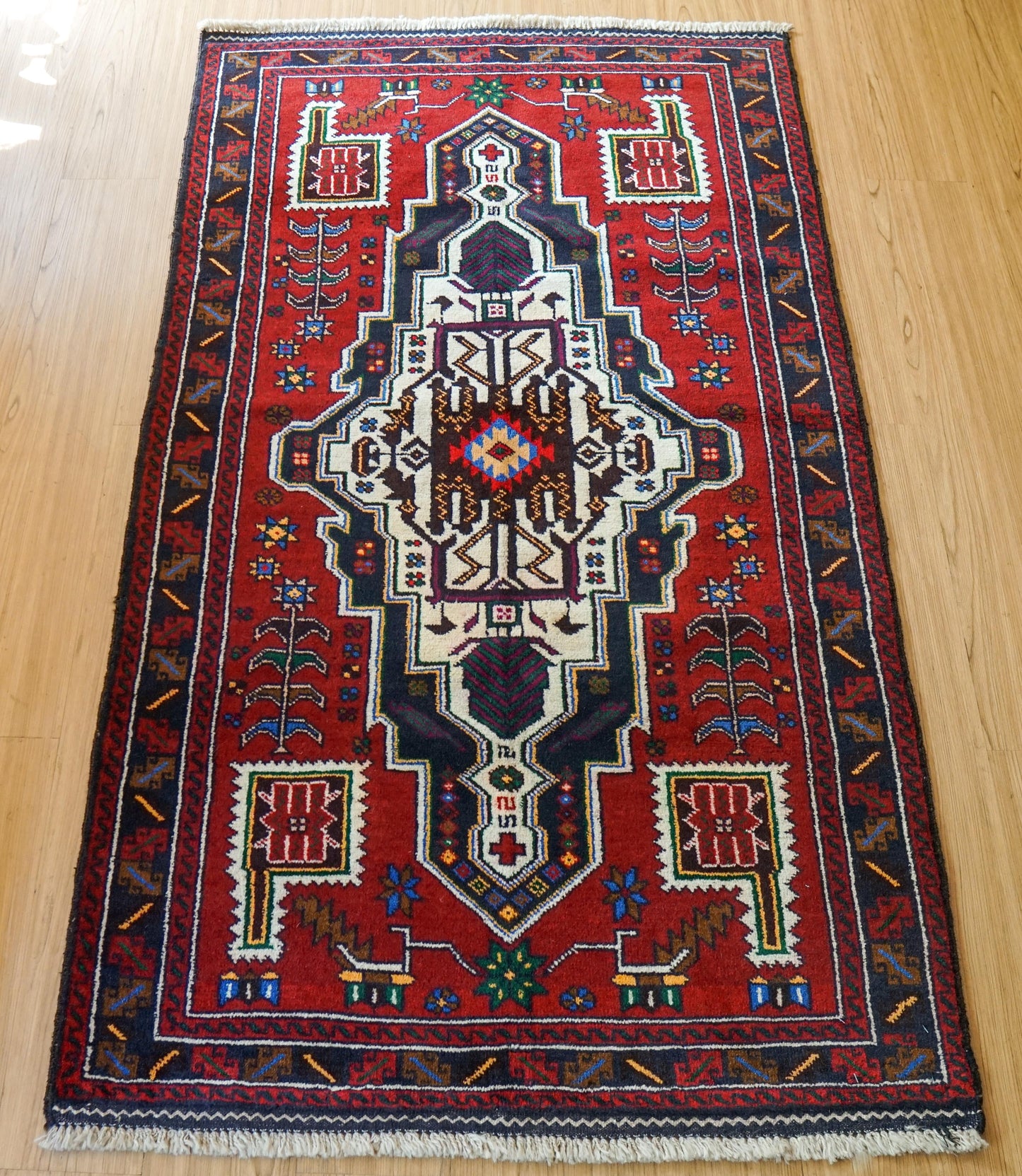  163×95cm ペルシャ 絨毯 バルーチ 手織り トライバルラグ