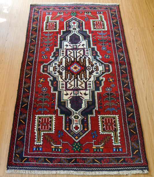  163×95cm ペルシャ 絨毯 バルーチ 手織り トライバルラグ