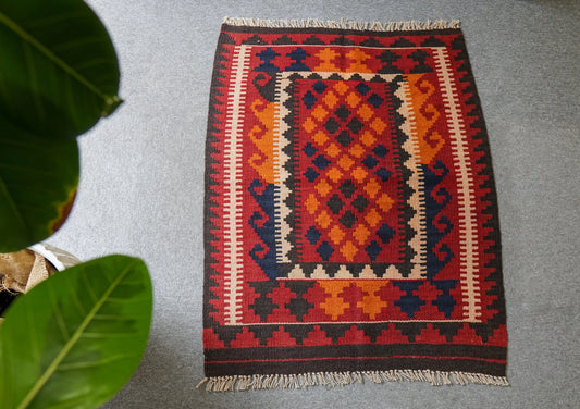 97×76㎝ アフガニスタン手織りキリム トライバルラグ 手織り 絨毯 Decorworks