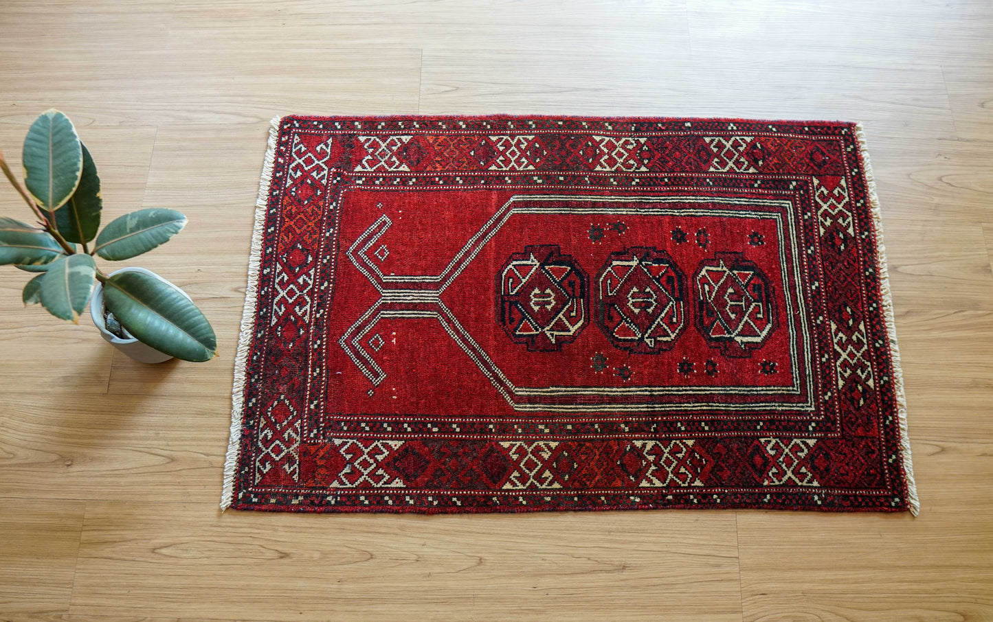  ペルシャ・オールドトルクメン 手織り絨毯 97×62cm｜トライバルラグ ヴィンテージ絨毯  prayer rug