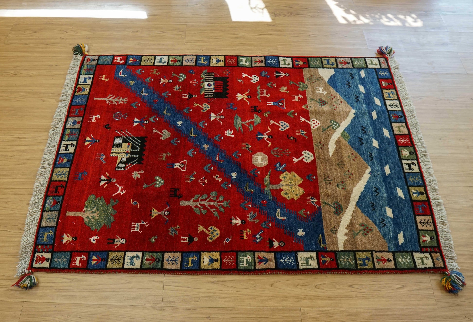  ペルシャ絨毯 カシュクリ ギャッベ リズバフトギヤべ 148×102cm