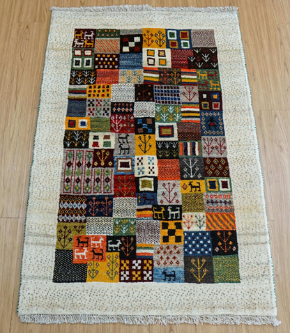  ペルシャ絨毯 カシュクリ ギャッベ リズバフトギヤべ 130×85cm