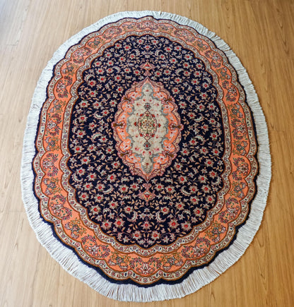 Collection ペルシャ手織り絨毯 タブリーズ産 丸い 145×98cm ウール＆シルク