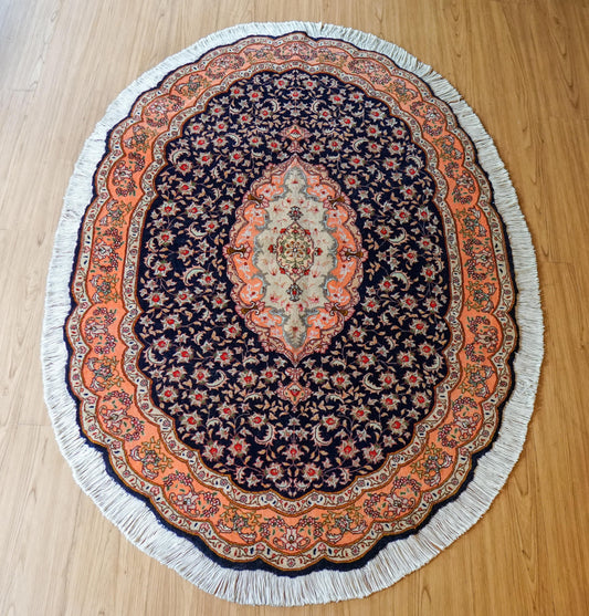 Collection ペルシャ手織り絨毯 タブリーズ産 丸い 145×98cm ウール＆シルク