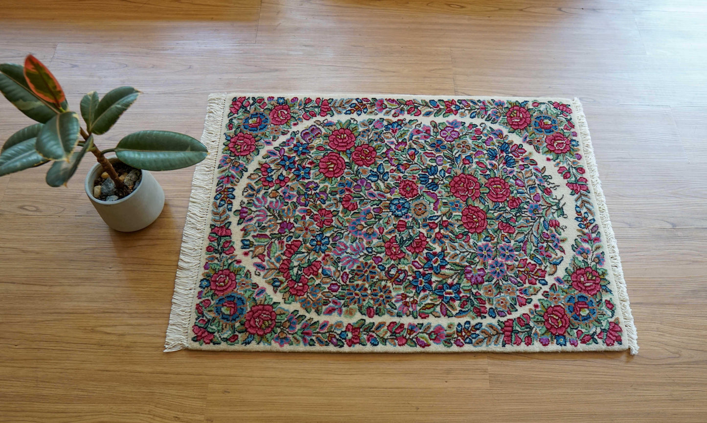  ペルシャ手織り絨毯 ケルマン産 75×55cm｜草木染めウール