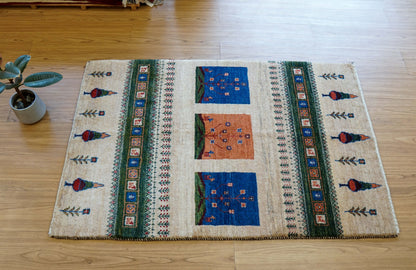 ペルシャ絨毯 カシュクリ ギャッベ リズバフトギヤべ 128×87cm