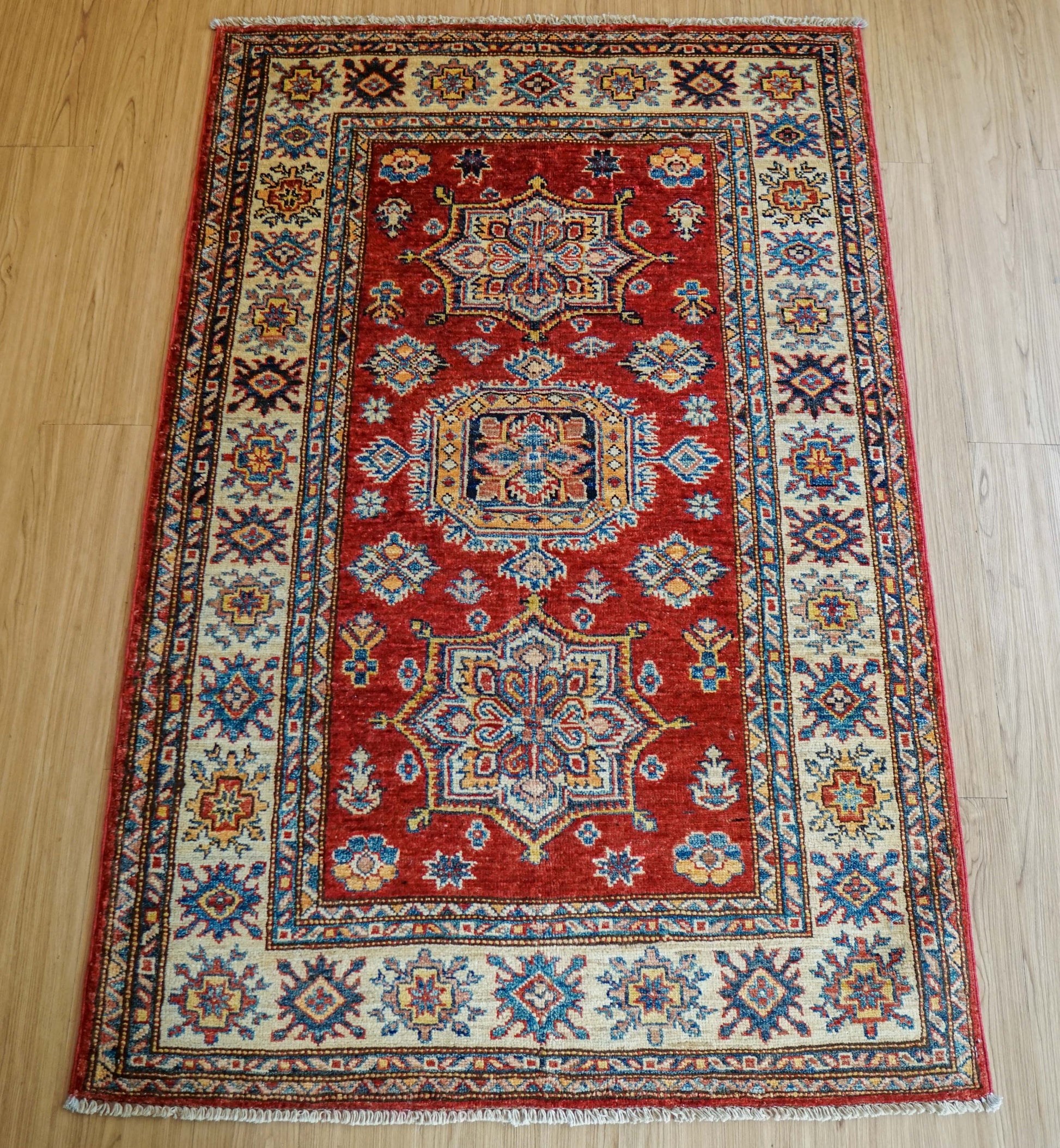  アフガニスタン手織り絨毯 ガズニーウール カザックデザイン 150×98cm