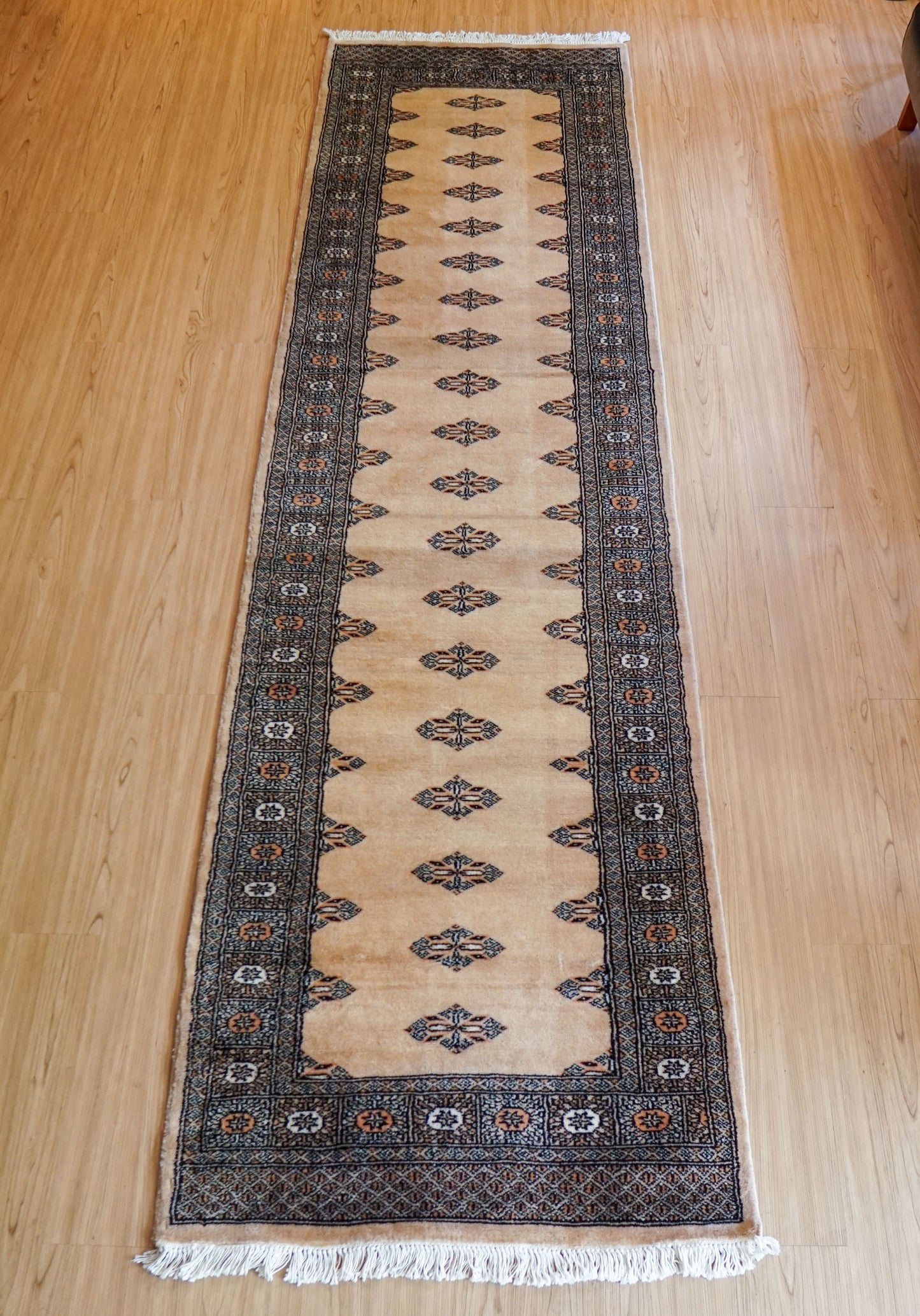  パキスタン手織り絨毯 ランナー 302×79cm｜バタフライモチーフ 手織りラグ