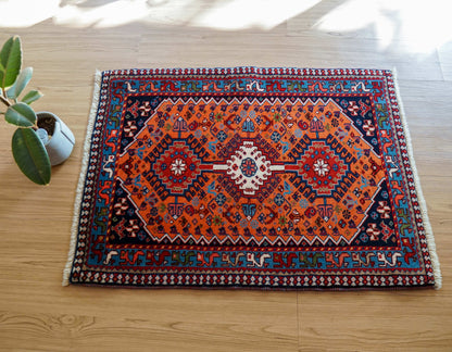  手織りペルシャ絨毯 ヤラメ 85×62cm｜トライバル ウールラグ