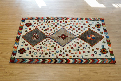  136×74cm 手織り ペルシャ 絨毯 カシュクリギャッベ