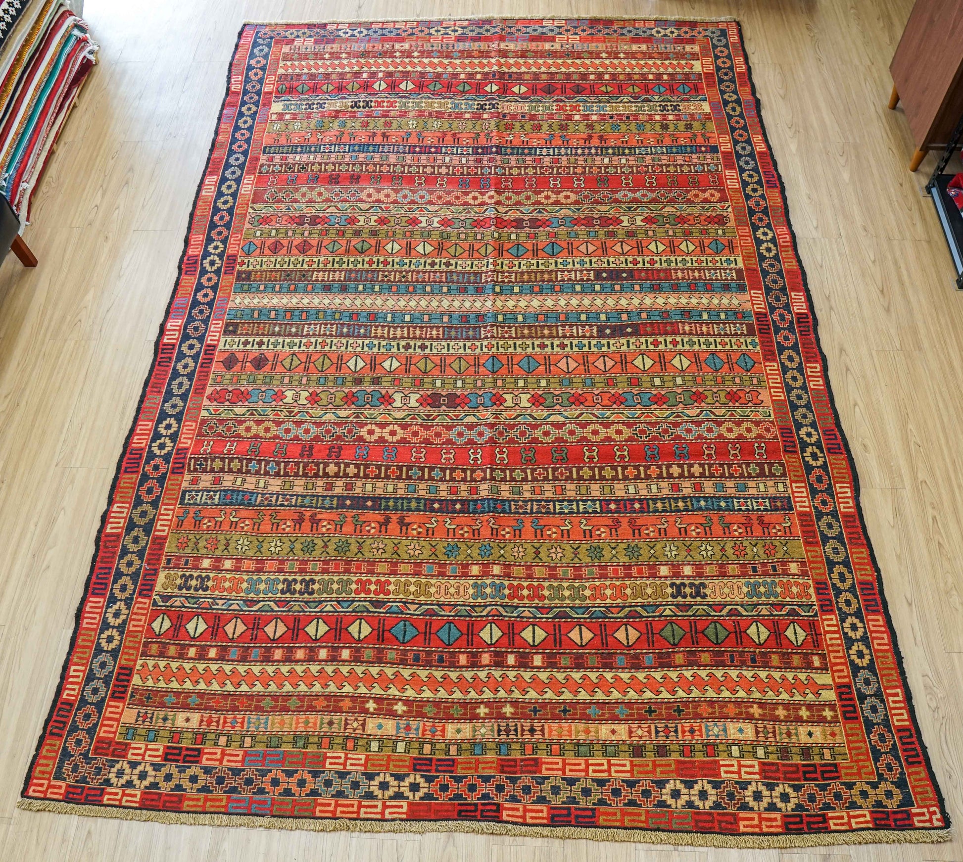  手織りペルシャ オールド シルジャンキリム ウールラグ 298×195cm