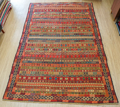  手織りペルシャ オールド シルジャンキリム ウールラグ 298×195cm