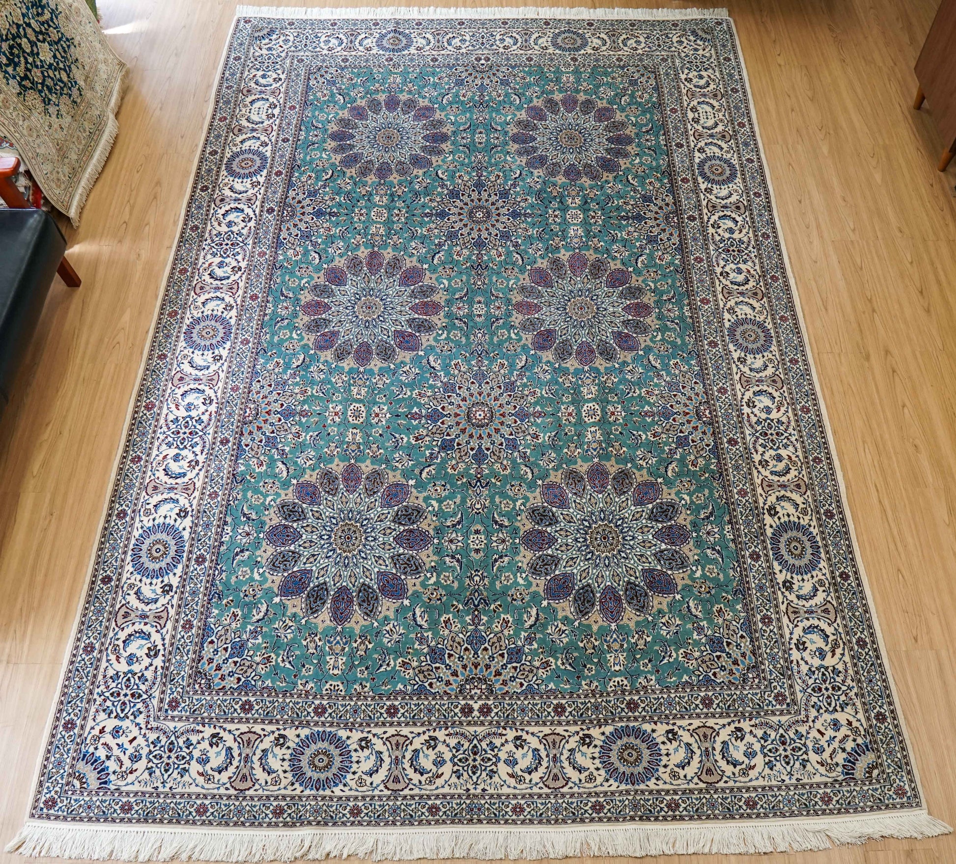  ペルシャ絨毯 ナイン産 4LA 295×196cm｜コルクウール＆シルク 手織り 高密度ラグ 大判リビングサイズ