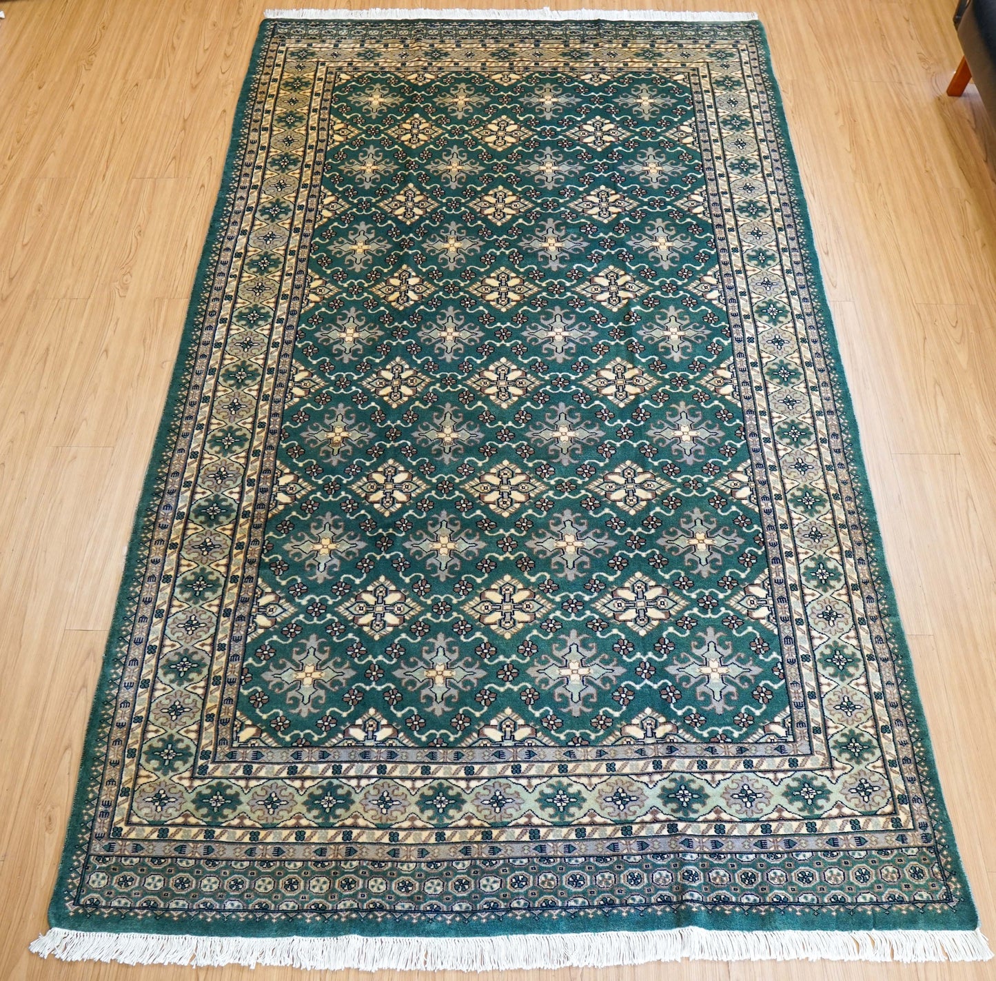 パキスタン手織り絨毯 270×154cm｜ニュージーランドウール使用 高密度グリーン