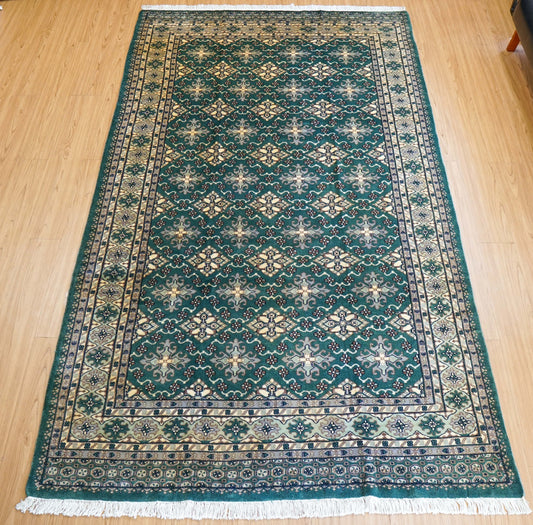 パキスタン手織り絨毯 270×154cm｜ニュージーランドウール使用 高密度グリーン