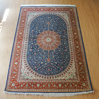 Collection 197×135cm ペルシャ手織り絨毯 クム産 ヌーリ工房 シルク100% 証明書付