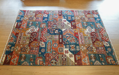  アフガン絨毯 ガズニー産 ウール トライバルパッチワークデザイン 206×153cm