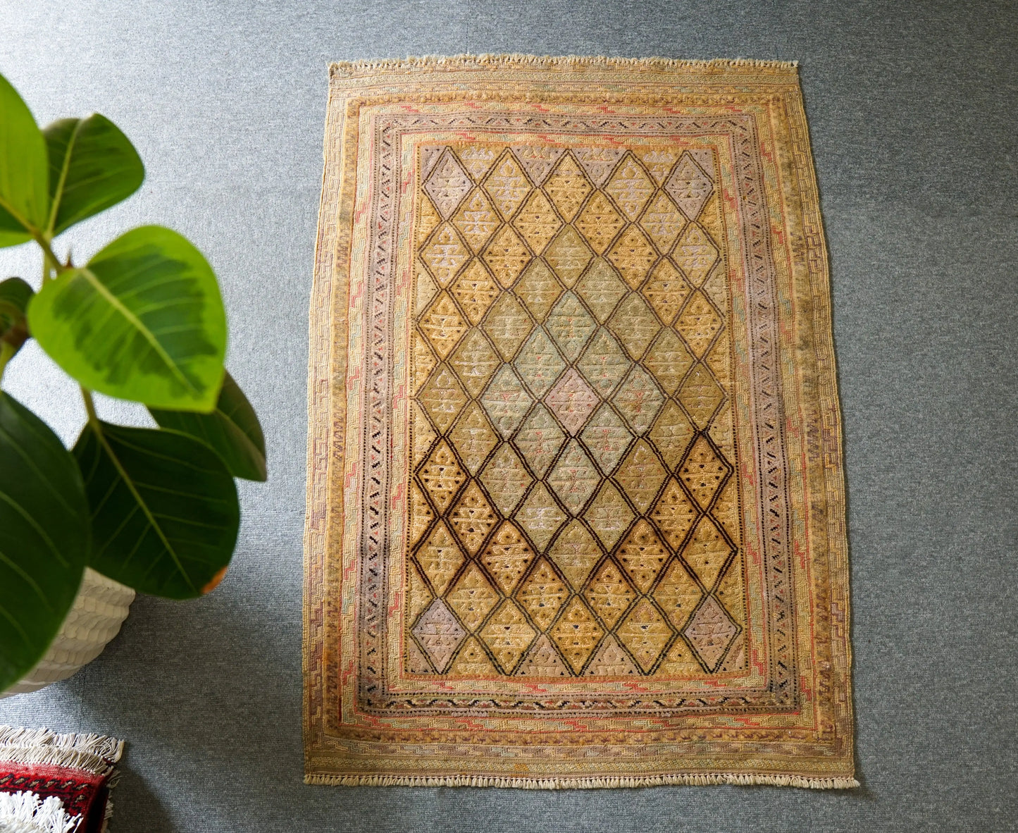 108×75cm アフガニスタン オールドマシュワニキリム 手織り 絨毯 Decorworks