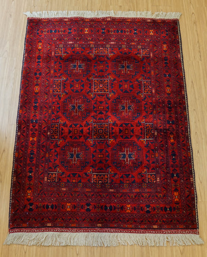  アフガン手織り絨毯 カールモハメディ Biljik最高品質 143×102cm｜メリノウール100％・トライバルラグ